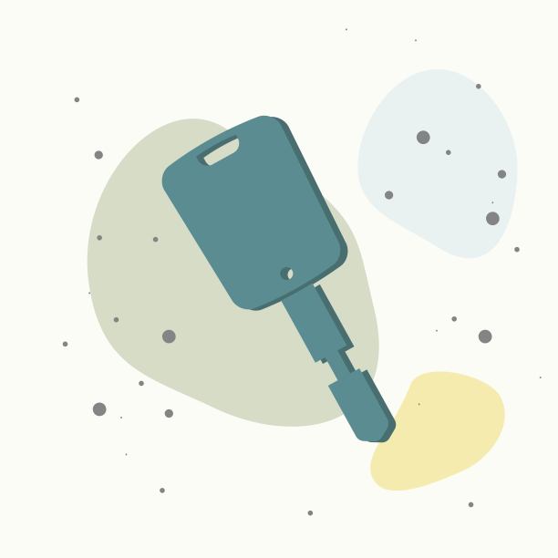 矢量图标汽车钥匙与钥匙链上的五彩背景。图片下载