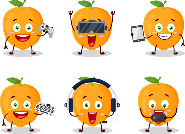 桔子水果卡通人物正在玩游戏图片下载