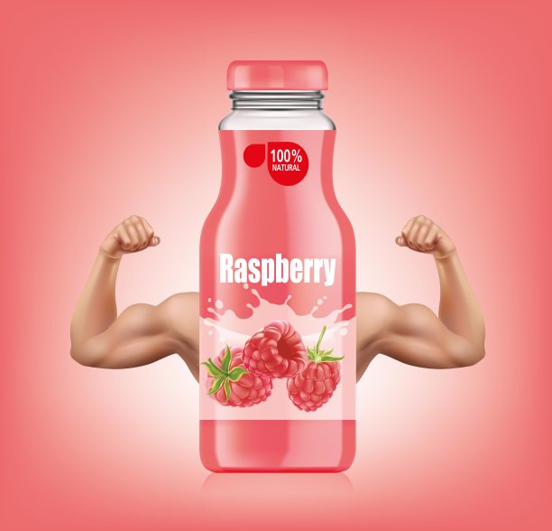 树莓汁瓶的手臂显示出强壮的肌肉。说明向量图片下载