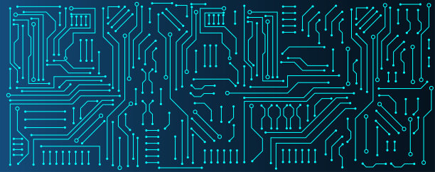 线路板电子或电气线路上的蓝色工程技术概念矢量全景背景图片下载