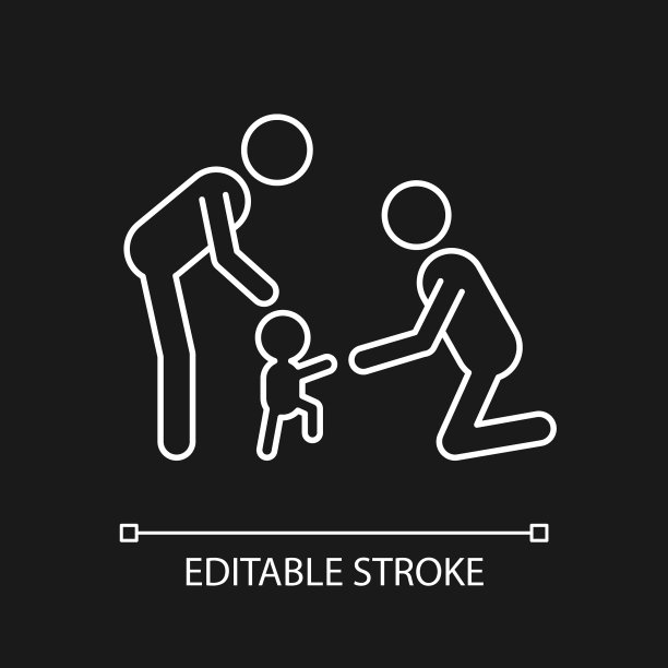 教幼儿走路白色线性图标图片下载