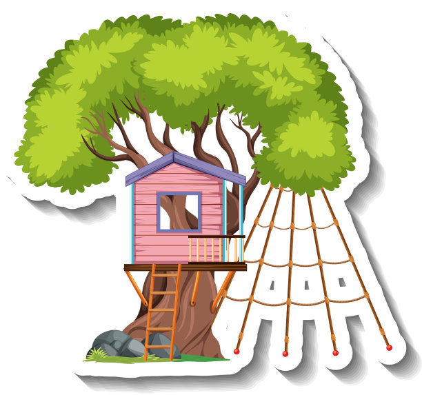 孤立的树屋和攀爬的网图片下载