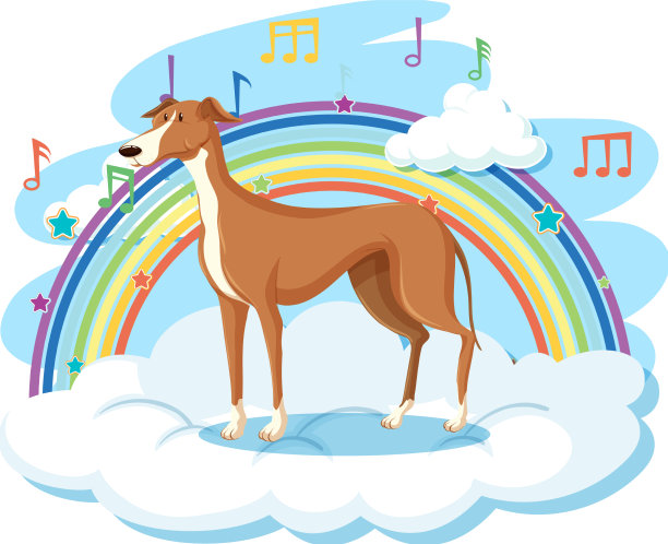 可爱的小狗在云上和彩虹图片下载