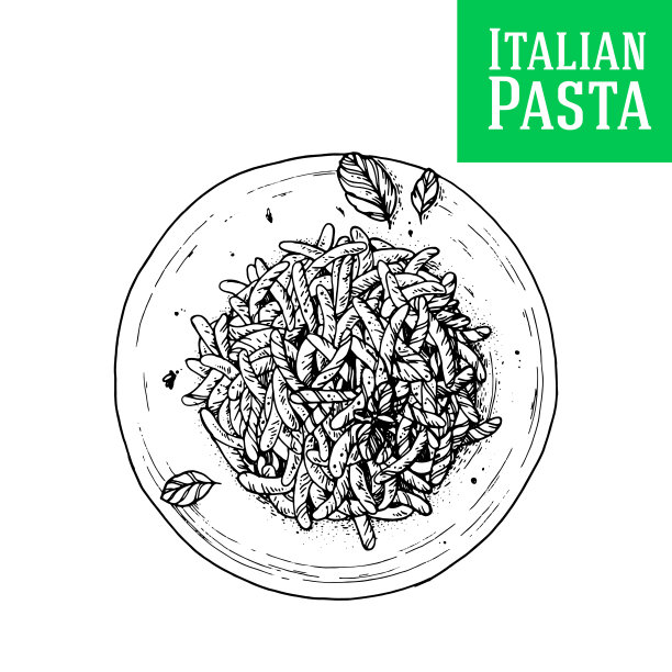 意大利面碟矢量插图。意大利菜。面。手绘草图插图。意大利菜。前视图。图片下载