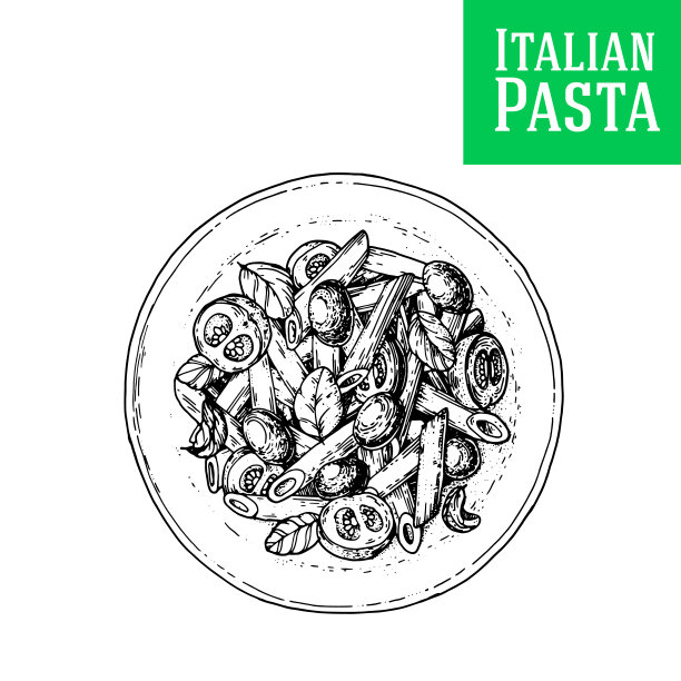 通心粉菜矢量插图。意大利菜。面。手绘草图插图。意大利菜。前视图。图片下载