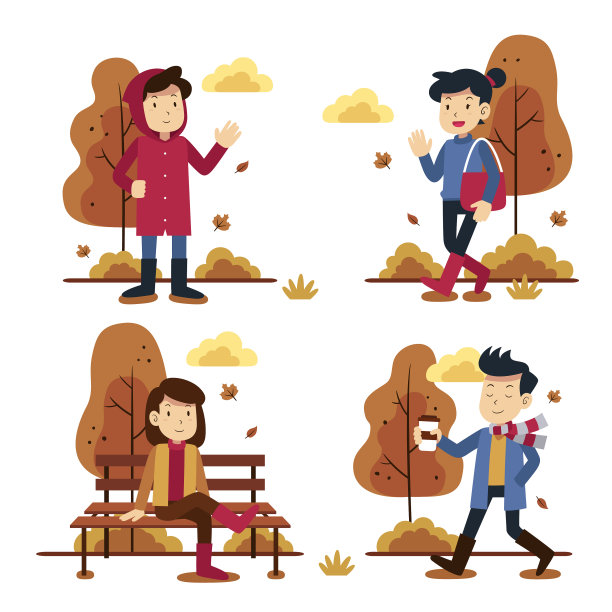 手画平人在秋天图片下载