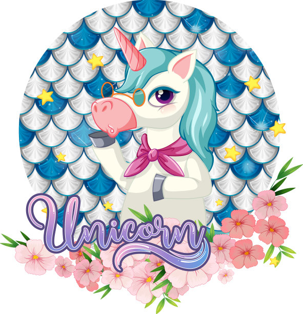 独角兽卡通人物在彩色天平图片下载