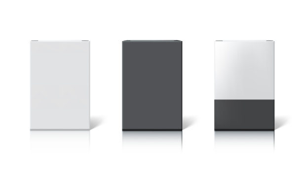 空白、白色和黑色硬纸板盒正面视图图片下载