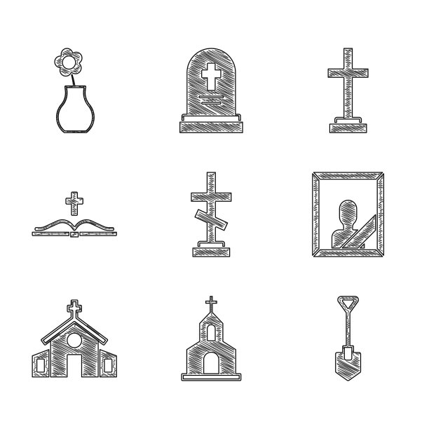 用十字教堂建筑铁铲埋墓图片下载