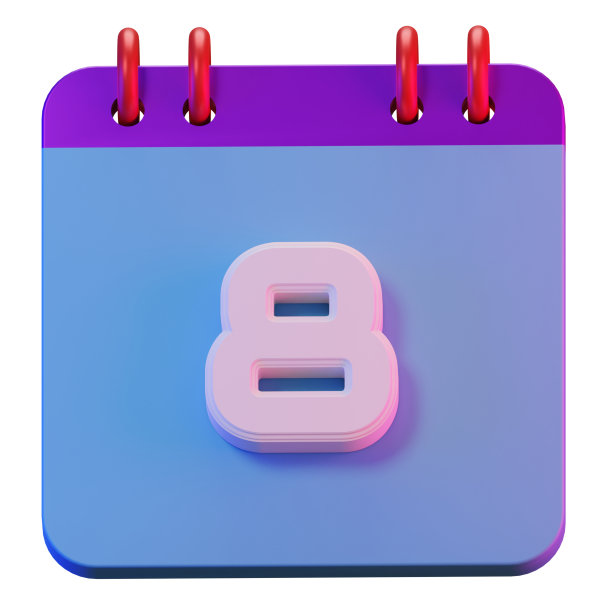 3D渲染独立的8天符号日历，用于每日提醒或计划图片下载