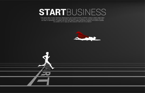 剪影超级英雄从起点飞过商人。图片下载