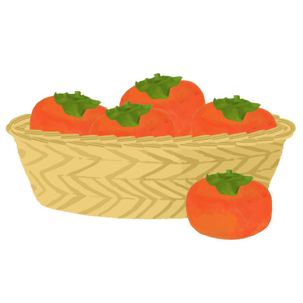秋天水果柿子在篮子向量插图图片下载