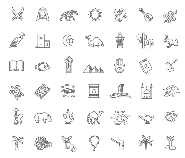 轮廓图标设定平坦的伊斯兰集合图片下载