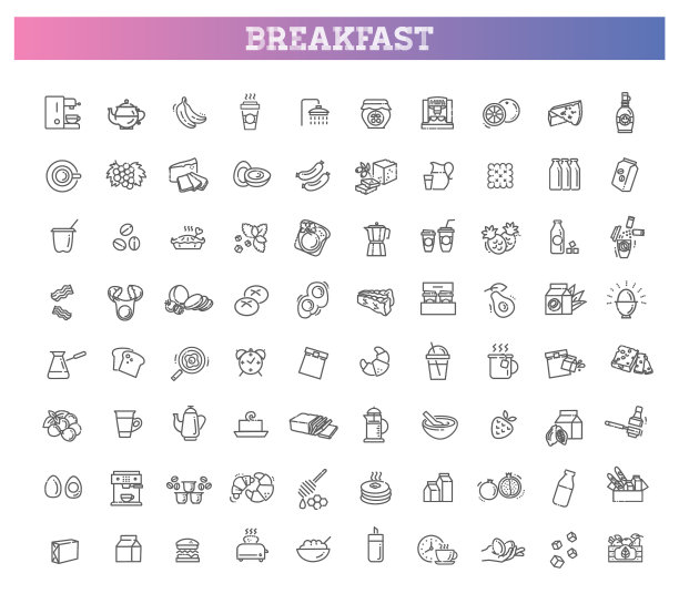 勾勒出早餐平面图标烹饪套装图片下载