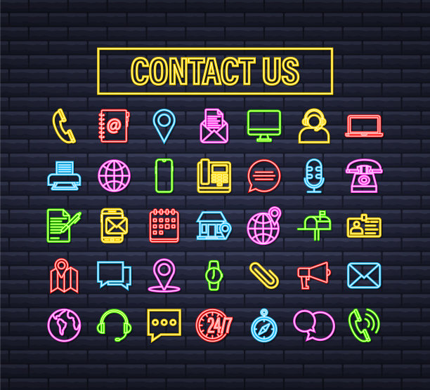 新潮的霓虹灯图标与联系我们细线图片下载