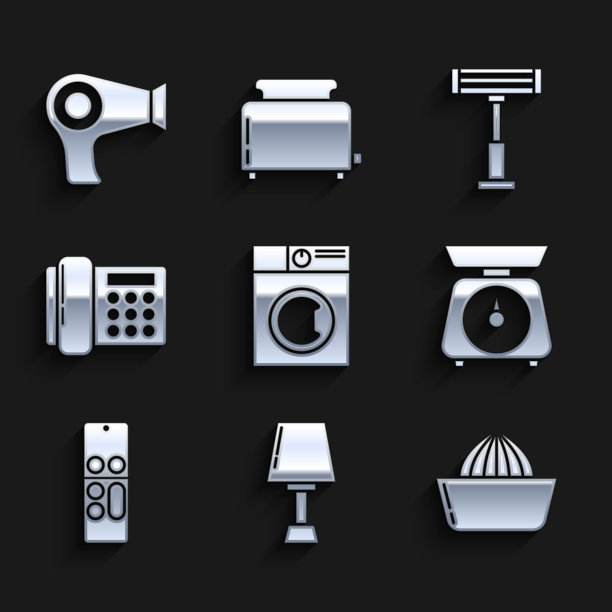 设置洗衣机，台灯，柑桔，果汁机图片下载