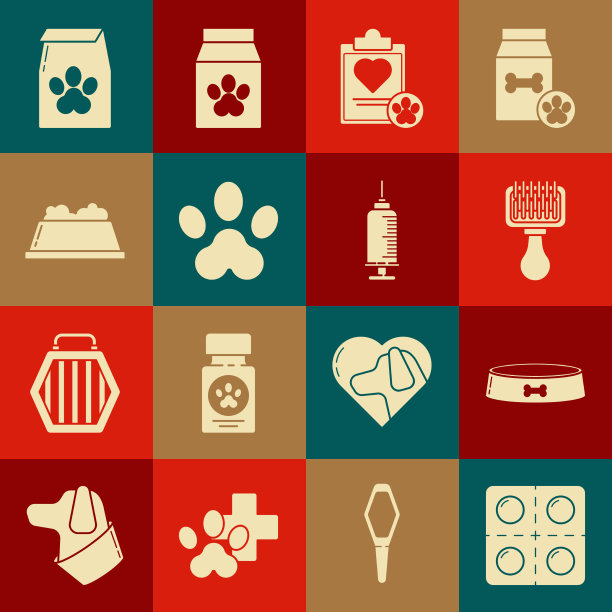 设置狗和药丸宠物食品碗毛刷图片下载