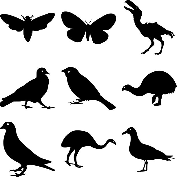 黑白野生动物剪影符号图片下载