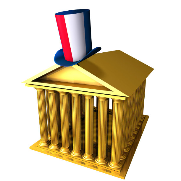 法国大礼帽竖立在证券交易所大楼上图片下载