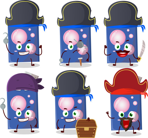 卡通人物用各种蓝色泡泡糖图片下载