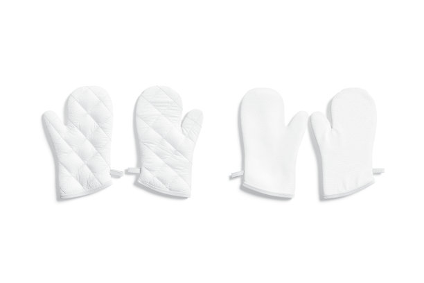 空白的白色烤箱手套模型对前面和后面，孤立图片下载