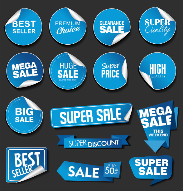 黑色背景上的蓝色销售贴纸图片下载