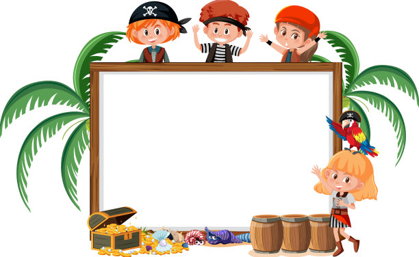 许多海盗孩子与空白横幅模板图片下载
