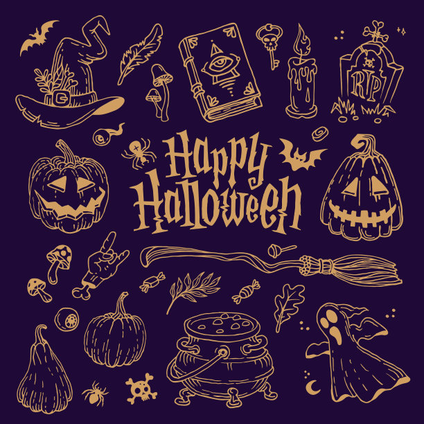 万圣节涂鸦为万圣节设置装饰图片下载