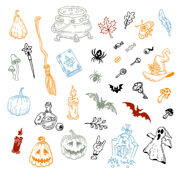 万圣节涂鸦为万圣节设置装饰图片下载