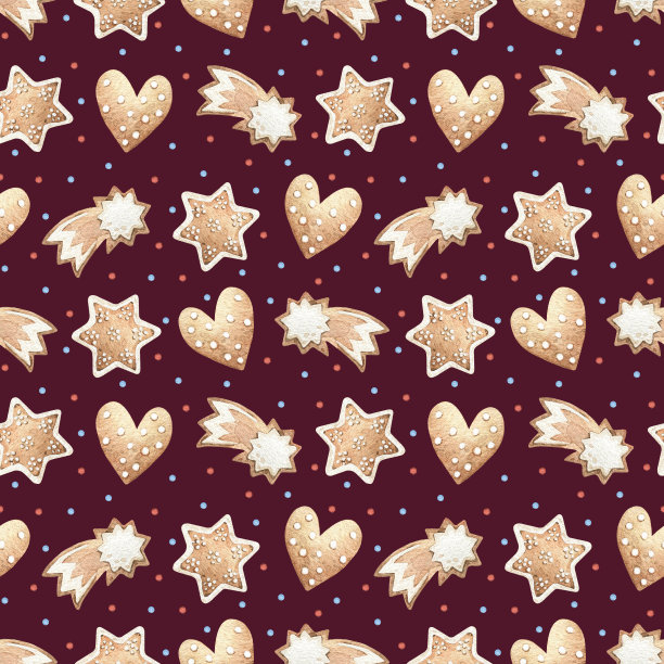 手绘无缝图案与姜饼。图片下载