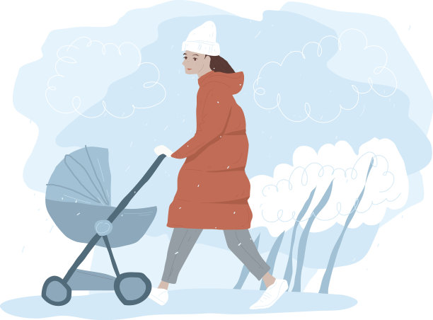 年轻女子推着婴儿车图片下载