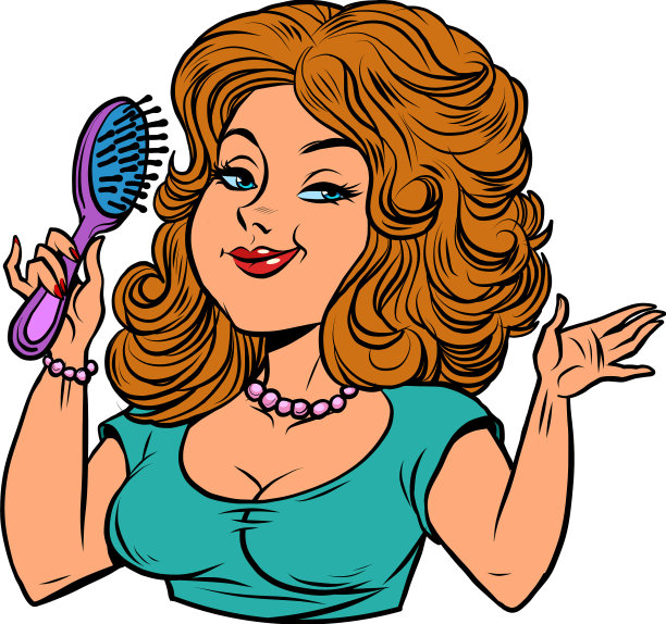 美丽的年轻女子梳头发，发型和图片下载