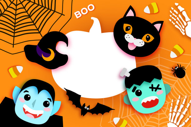 万圣节快乐怪物德古拉和黑猫图片下载