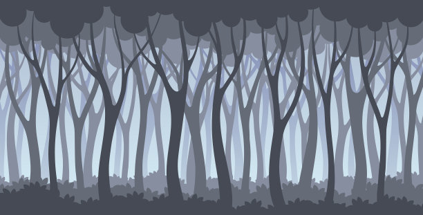 树的轮廓与高大的树干和分枝的顶部图片下载