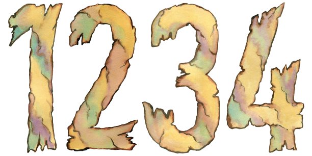 收藏旧纸，水彩画人物1-2-3-4，孤立在白色背景上图片下载