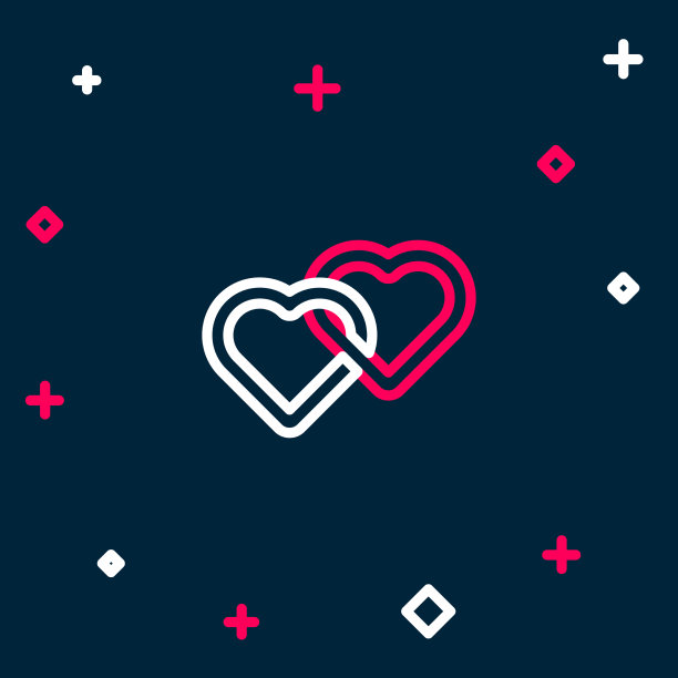 线两个相连的心形图标孤立在蓝色图片下载