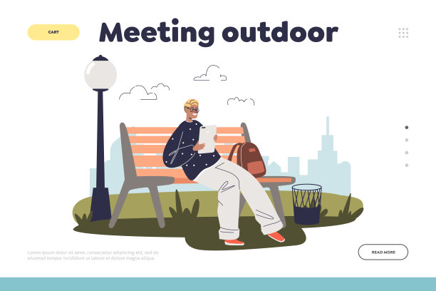 和小伙子在户外登陆页面，坐在长椅上用数码平板电脑等朋友图片下载