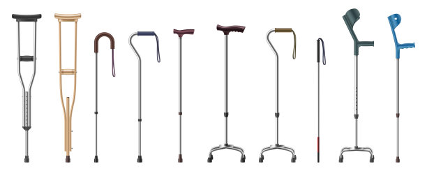 收集现实的拐杖和手杖。金属和木制手杖，伸缩式肘拄图片下载