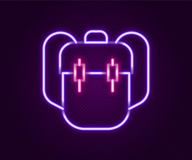 发光的霓虹灯线学校背包图标孤立图片下载