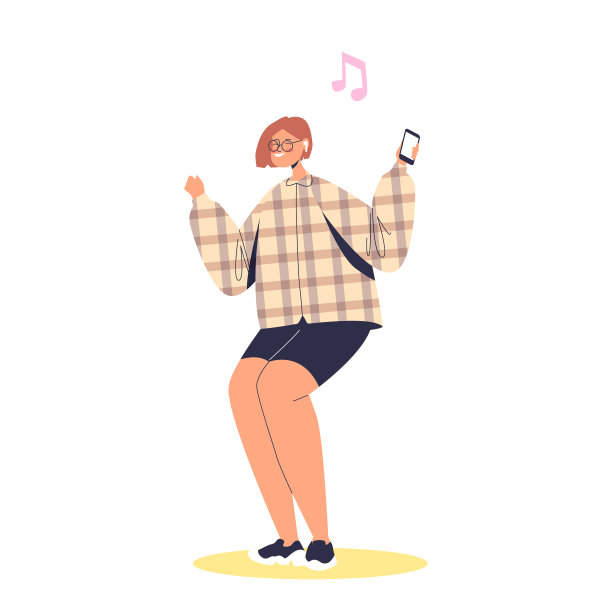 快乐女孩戴着耳机，用手机或智能手机上的声音应用程序，听着喜欢的歌曲跳舞图片下载