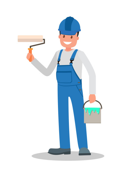 一个男人是一名建筑工人，在工作场所穿着工装裤，手里拿着工具。图片下载