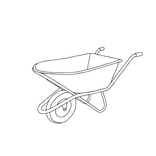 手绘轮廓黑色矢量插图美丽的金属卡车与处理园艺隔离在白色背景图片下载