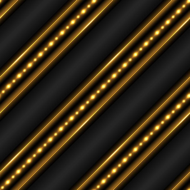 金色发光的背景与光闪耀的效果。几何图案与线和LED带霓虹灯辉光。黄金在黑色。现代时尚的设计，奢华的背景。矢量图图片下载