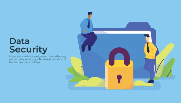个人隐私数据保护和网络安全的概念具有字符和巨大的文件夹对象。安全信息管理矢量插图设计的登陆页web英雄形象图片下载