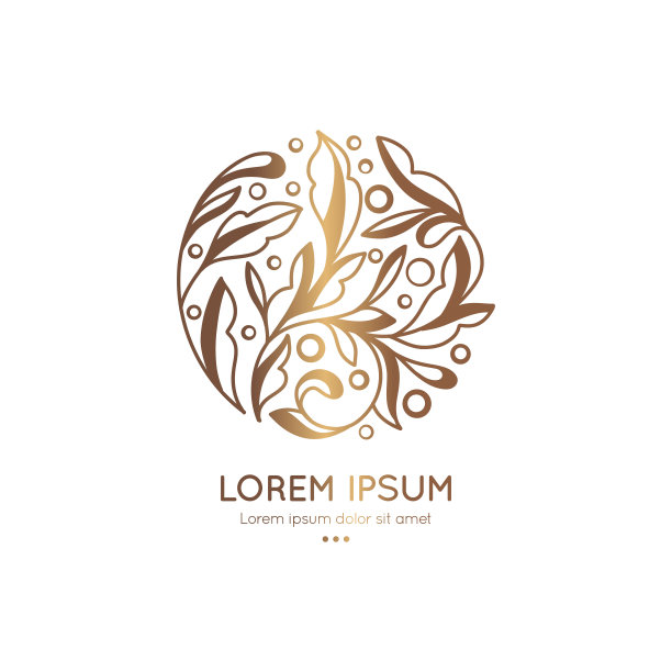 金色的徽章，叶子呈圆形。可用于珠宝、美容、时尚等行业。伟大的标志，字母组合，邀请，传单，菜单，背景，或任何想要的想法。图片下载