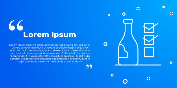 白线酒瓶上的酒图标孤立在蓝色上图片下载