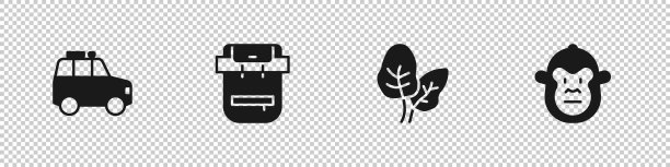 设置汽车徒步旅行背包热带树叶和图片下载