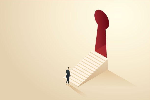 商人走向锁眼门。图片下载