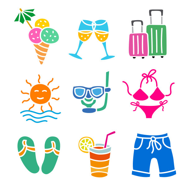 海滩度假胜地彩色图标图片下载