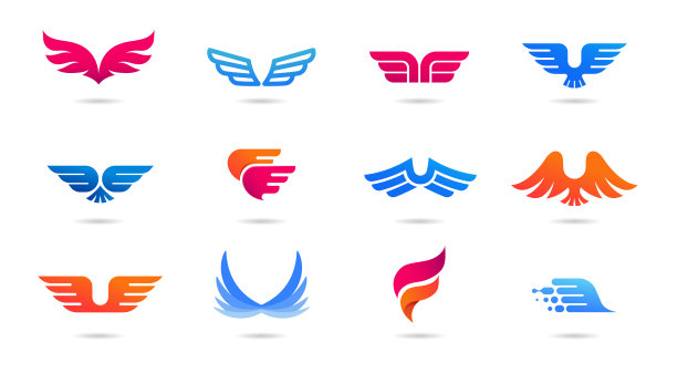 收集的翅膀标志，图标和符号。快速交付，运动和速度概念。图片下载